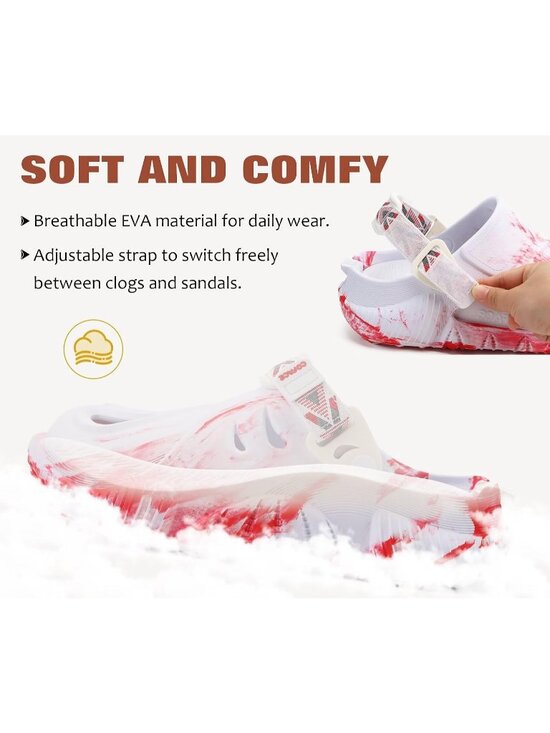Men\'s Camo White Red Recovery Clogs Orthopedic Mules Thick Sport Sandal Shoes